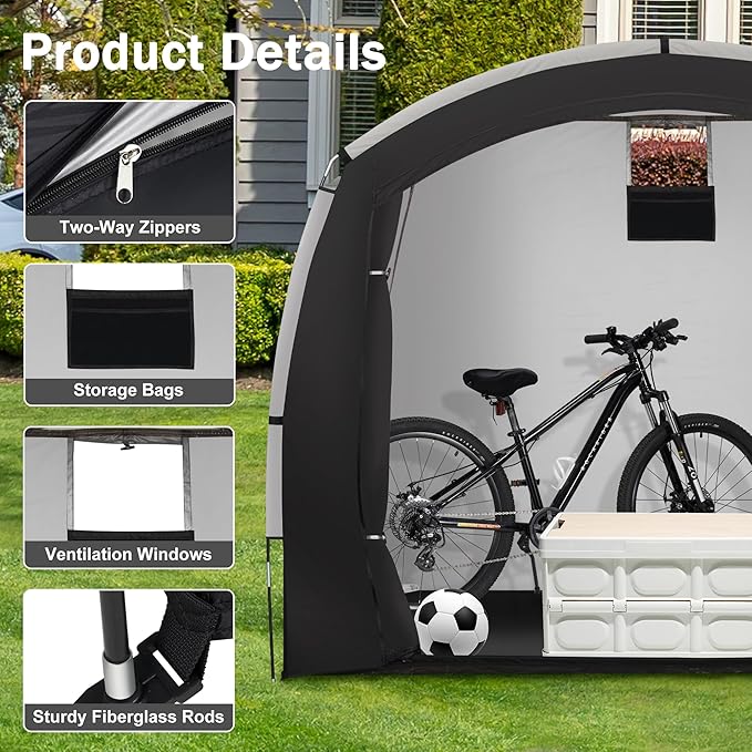 Bike Storage Shed Tent, Outdoor Bicycle Storage Shed, Waterproof Portable Bike Covers Shelter, 7.2x4.9x6.1ft Large Garage Tent for Motorcycle, Garden Tools, Lawn Mower