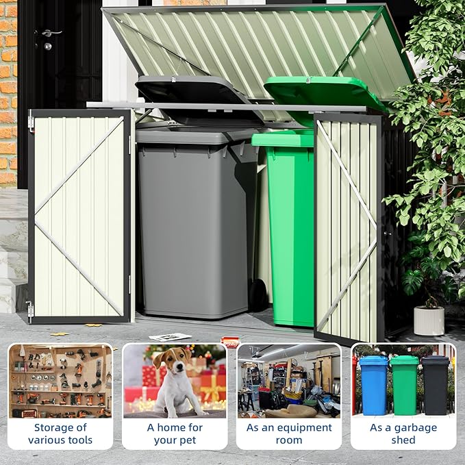 Patiowell 6x3 FT Storage Shed, Outdoor Metal Horizontal Sheds with Lockable Door, Waterproof Outside Trash Can Storage Shed for Lawn Garden Backyard, Black