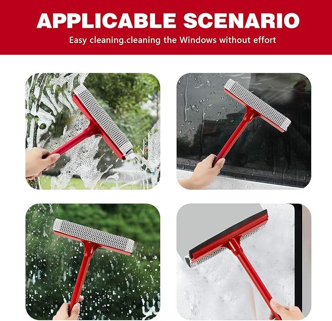 15.9" Window Squeegee for Car,2 in 1 Squeegee Window Cleaner with Long Stainless Steel Handle,Sponge Car Window Squeegee for Gas Station, Glass,Shower,Outdoor High Window Cleaning