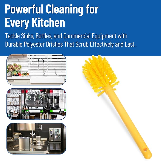 SPARTA Large Water Bottle Brush Ideal for Wide-Mouth Jars, Bottles and Tumblers, Dishwashing Tool with Handle for Home and Commercial Kitchens, Plastic, 12 Inches, Yellow, (Pack of 6)