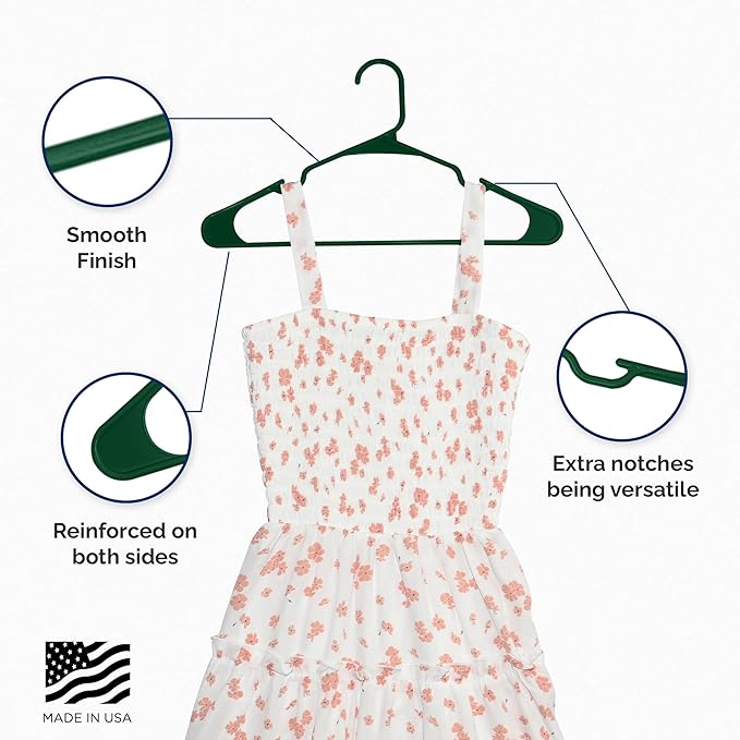 Plastic Hangers 50 Pack - Space Saving Clothes Hangers, Made in USA, Durable & Strong Plastic Shirt & Coat Hanger with Notches & Shoulder Grooves, Non-Slip Clothing Hangers | Carpet Green