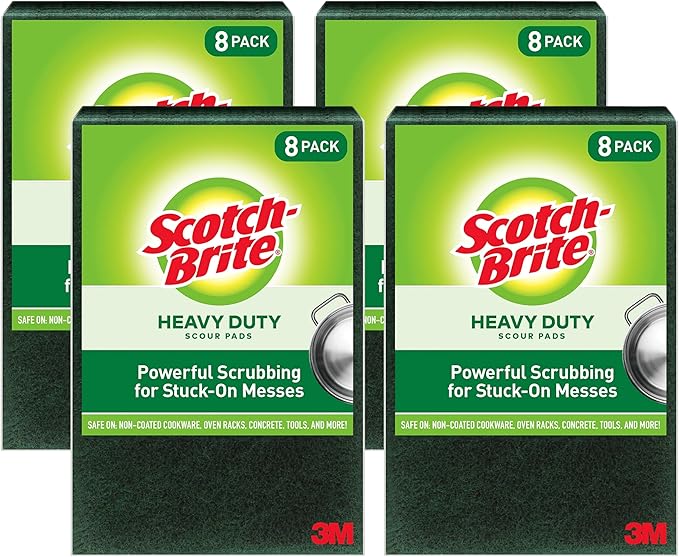 Scotch-Brite Heavy Duty Large Scour Pads, Scouring Pads for Kitchen and Dish Cleaning, 8 Pads (Pack of 4)