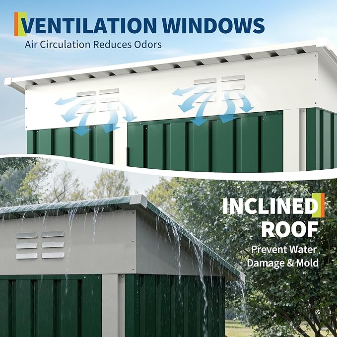 5x3FT Shed & Outdoor,Storage Shed with Lockable Door,Anti-Corrosion Storage House with Sloping Roof for Backyard Outdoor Patio(Green)