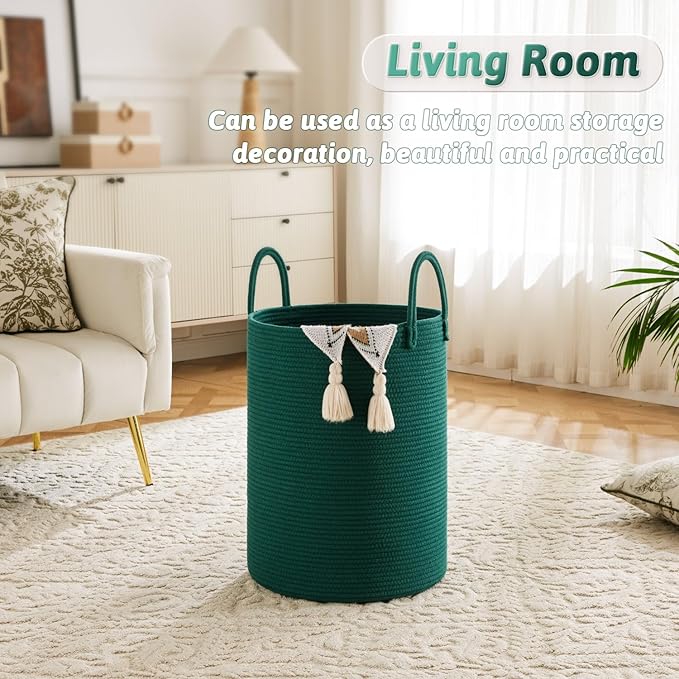 Laundry Basket,Woven Cotton Rope Laundry Hamper,80L for Decorative Storage of Dirty Clothes,Toys and Blankets in Bathroom,Baby Room and Living Room