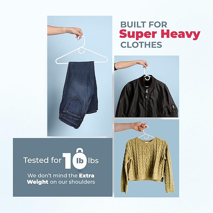 Neaties Heavy Duty Clothes Hangers 100+ Pack (324 Count) – Made in The USA – 8lb Capacity Plastic Hangers for Adult Clothing – Durable for Pants, Coats, Jackets, or Jeans – White & Blue