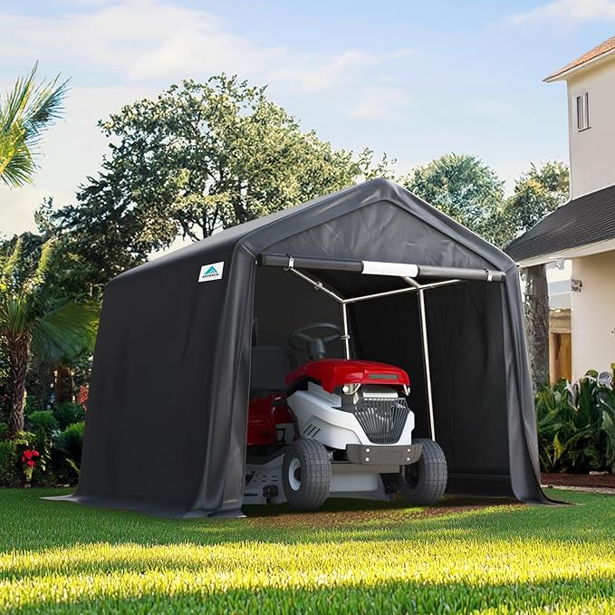 ADVANCE OUTDOOR 10x10 ft Heavy Duty Outdoor Patio Portable Canopy Storage Shelter Shed Carport with 2 Roll up Zipper Doors & Vents for Snowmobile Garden Tools, Gray