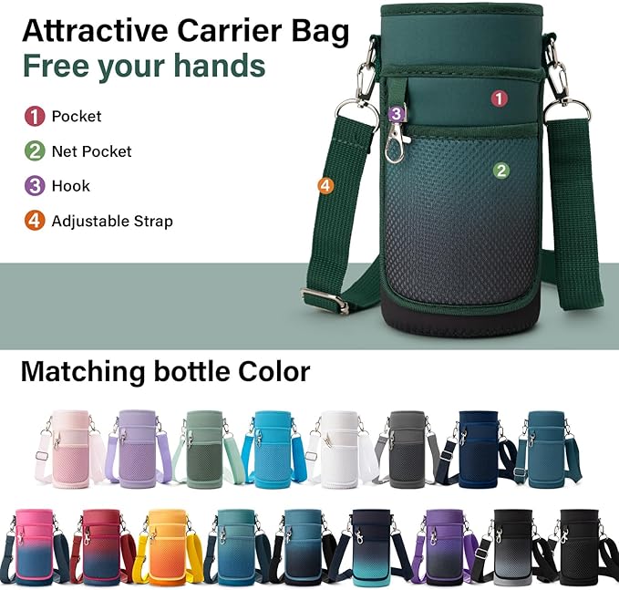 Insulated Water Bottle | Thickened Stainless Steel Vacuum Metal | Portable Sports Water Jug for Gym and Hiking with Straw, Carrier Bag, Handle Strap | BPA-Free 32 oz
