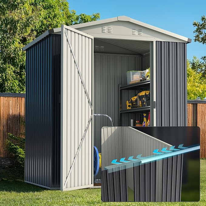 Quictent Large 5X3 FT Metal Storage Shed, Easy Assemble, Lockable Outdoor Garden Shed Waterproof Shed for Bike Storage, Tool Storage, Temporary Storage with Combination lock(5.1X3.8 FT Base, No Floor)
