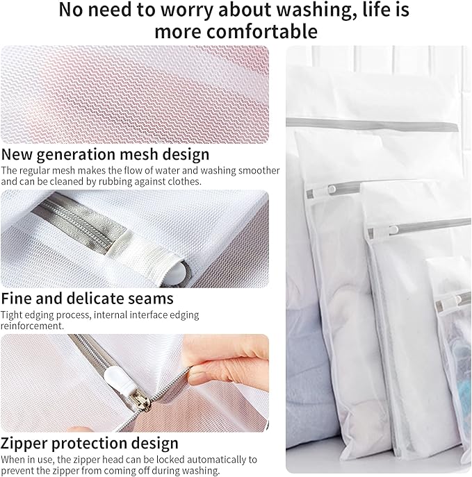 3 Pack Mesh Laundry Bags Medium by MDSXO- Fine Durable Lingerie Delicates Bag for Washing Machine for Socks, Bra, Mask,Underwear 12 * 16 inch [3 Pack]