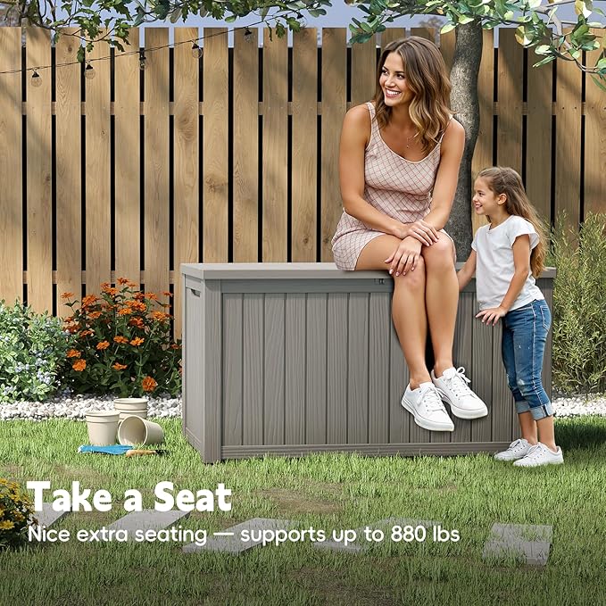 Outdoor Storage Box, 200 Gallon Waterproof Resin Deck Box, Storage Bin for Package Delivery, Patio Furniture Cushion, Garden Tools, Pool Accessories, Weatherproof and UV Resistant, Grey