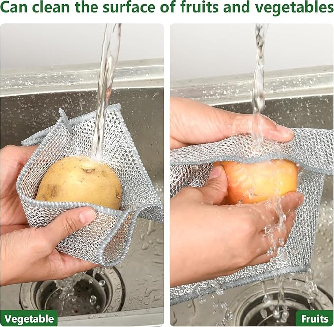 12PCS Double-Layer Wire Dishcloth, Non-Scratch Wire Dishwashing Rags, Multipurpose Wire Cleaning Cloths for Home/Kitchen(7.87''x7.87'')