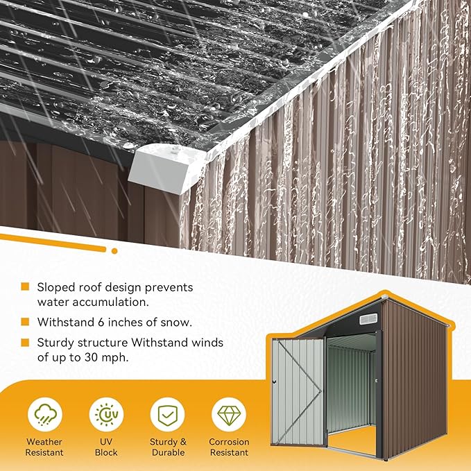5x7 FT Lean to Shed, Outdoor Metal Storage Shed, Utility Steel Tool Shed with Lockable Door for Bike, Garden, Backyard, Patio, Lawn
