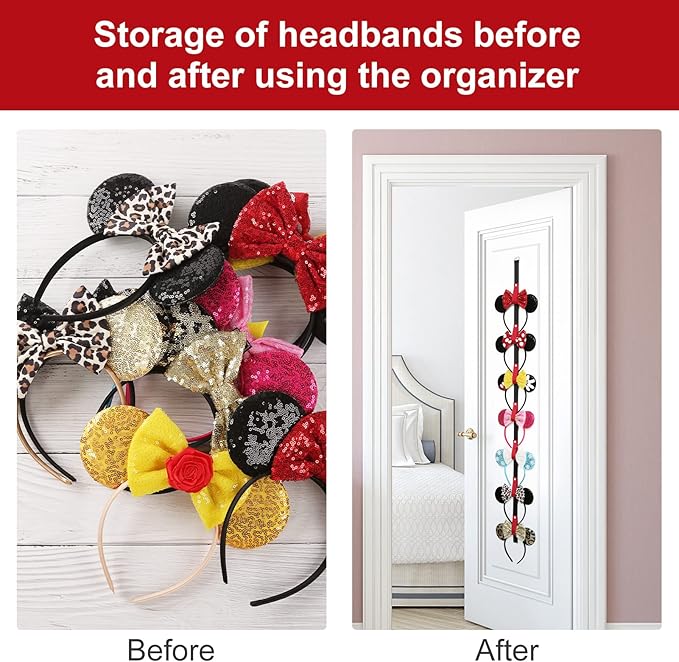 2Pcs Mouse Ears Headband Holder Hanging Wall Display Decor Bow Headpiece Hair Accessories Hanger Organizer