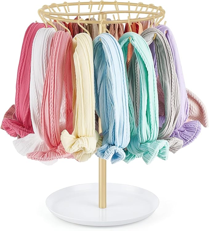 Dahey Headband Holder Hair Bow Organizer for girls Metal Baby Headband Storage for Girls with 30 Hooks Modern Hair Accessories Organizer Bow Rack Storage Stand Display for Girls Baby Room Decor