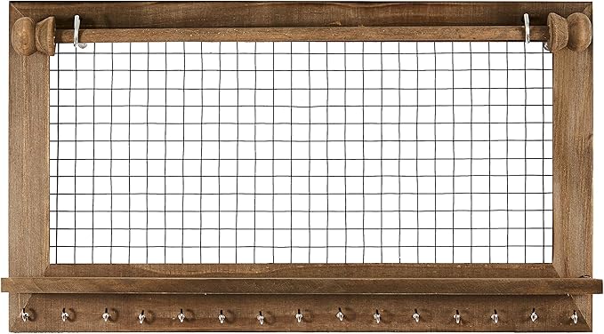 Rustic Jewelry Organizer with Bracelet Rod Wall Mounted - Wooden Wall Mount Holder for Earrings, Necklaces, Bracelets, and Many Other Accessories
