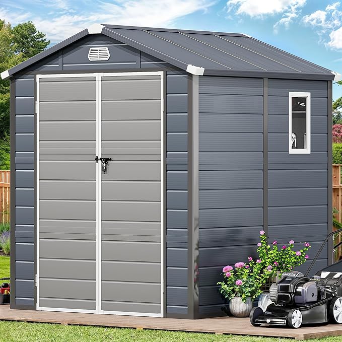 YITAHOME 6x6FT Outdoor Storage Shed w/o Floor, All-Weather Plastic Shed with Lockable Doors, Window & Vents, Plastic Tool Shed for Backyard, Patio, Poolside, Gray