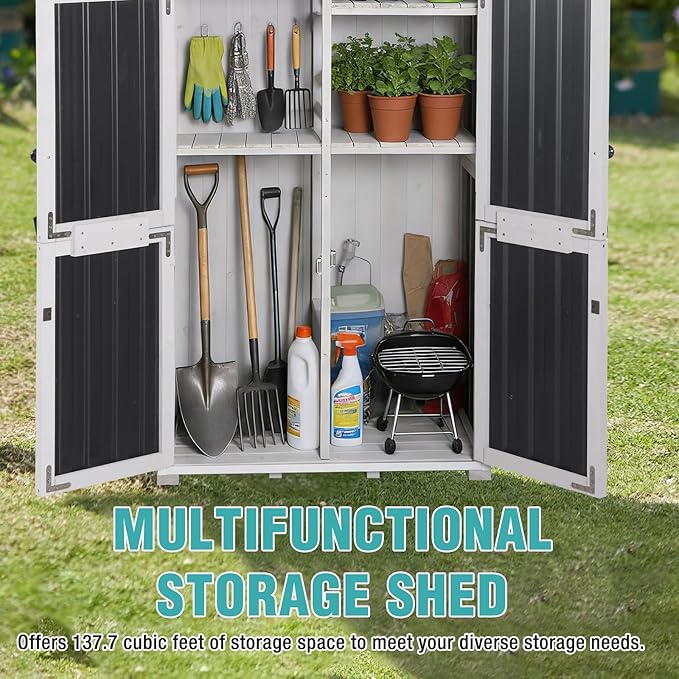 Sheds Outdoor Storage,Garden Shed with Metal Frame Structure and Adjustable Shelves,Large Capacity Storage Tool Cabinet Box for Backyard Garden Patio Lawn (White)