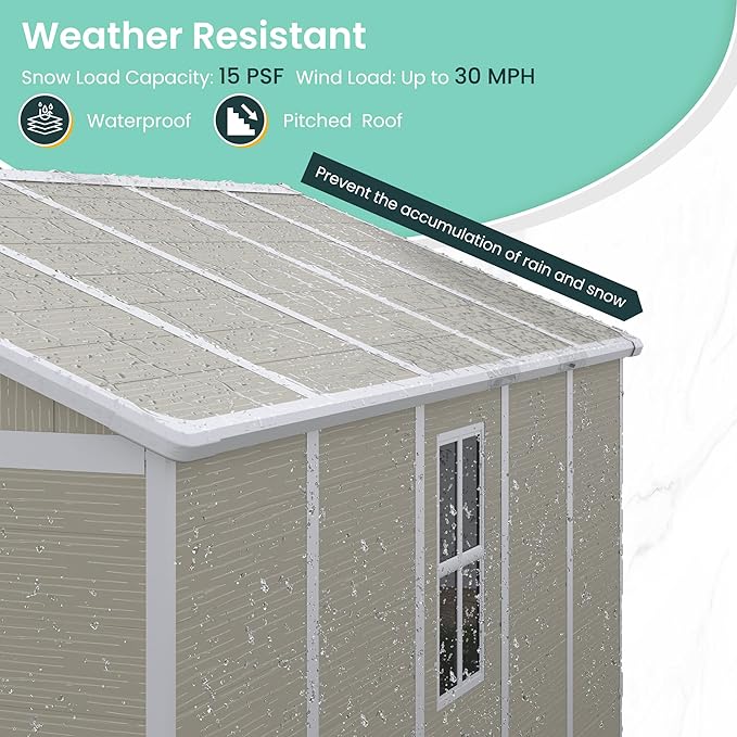 UDPATIO Outdoor Storage Shed 7.5x10.7 FT, Plastic Sheds & Resin Outside Storage for Trash Can, Bike, Lawnmower, Generator, Tool Shed with Lockable Door for Backyard, Lawn, Patio, Sandstone