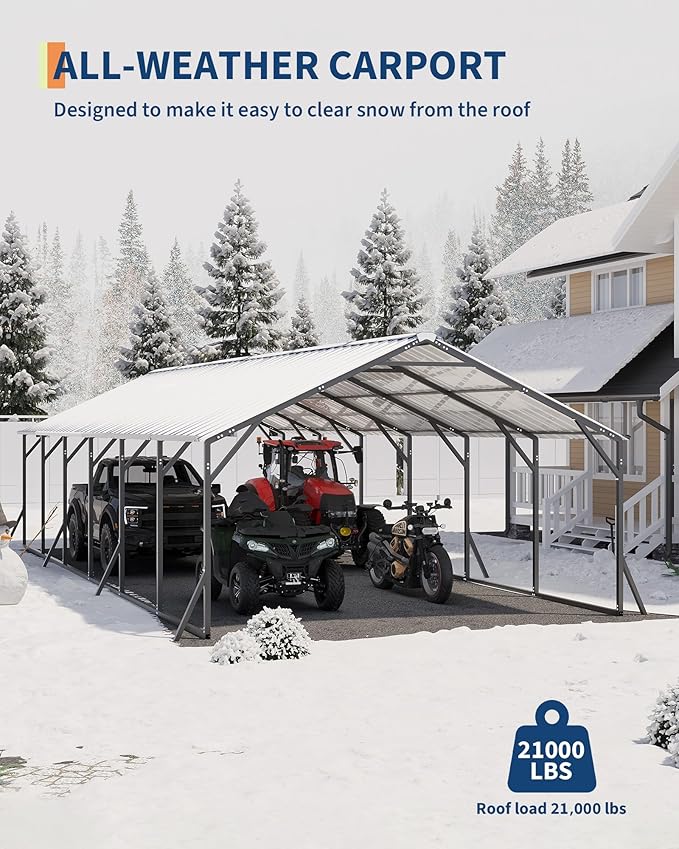 GarveeLife 20'X30'x12' Metal Carport for Multiple Vehicles, Heavy Duty Steel Car Ports, Vertical Roof Design, for All-Weather, for Full-Size Pickup Trucks, Boats, and Tractors