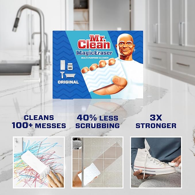 Mr. Clean Magic Eraser Original Cleaning Pads, Multi Purpose Cleaner, Bathroom Cleaning Supplies, All Purpose Cleaner, White, 6 Count (Pack of 6)
