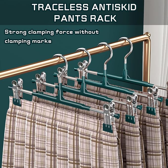 14Inch Pants Hangers with Clips 20 Pack Adjustable Skirt Hangers for Women Non-Slip Trousers Hanger for Jeans Shorts Clothes Hanger for Pants Heavy Duty Space Saving,Green