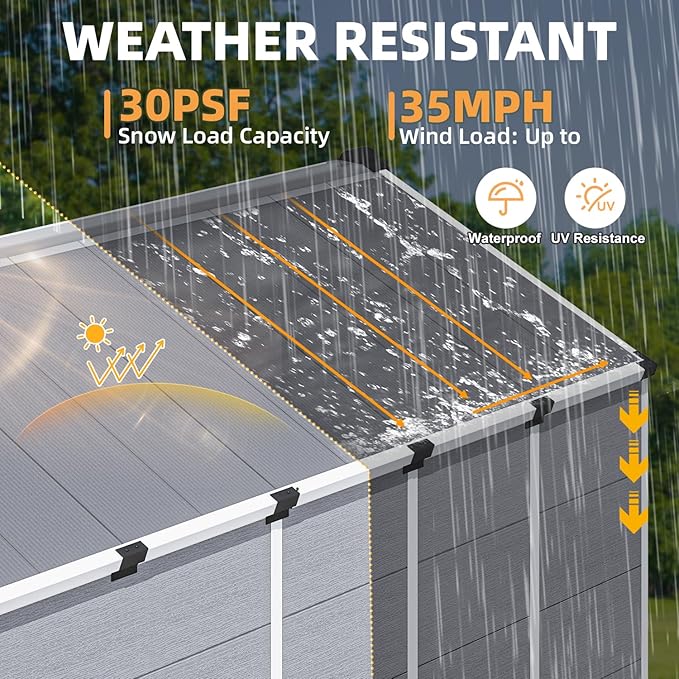 MELLCOM 8 x 10 FT Resin Outdoor Storage Shed with Floor, Outdoor Storage Tool Shed with Windows and Lockable Door, Resin Garden Shed for Garbage Can, Lawnmower, Bike