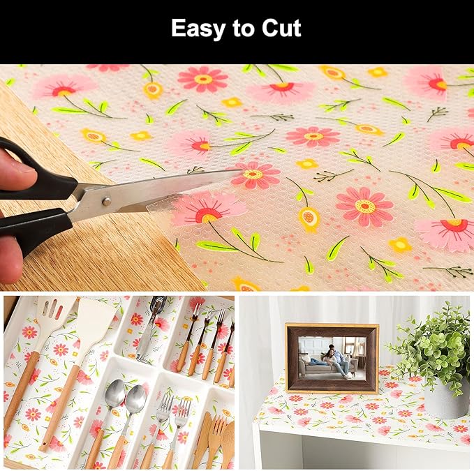 Cooyes Shelf Liner – Premium Non-Adhesive Cabinet & Drawer Liner for Kitchen – Waterproof Shelf Paper with Modern Pattern – Durable EVA Cabinet Mat – Easy to Cut （12" W x 360" L）
