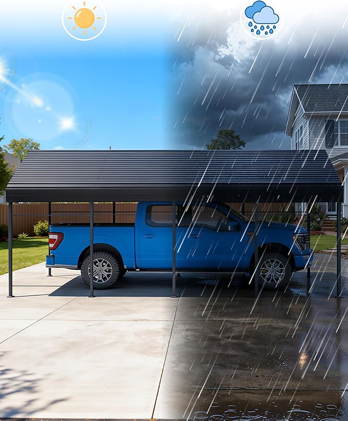 Patiowell 12'x20' Metal Carport, Heavy Duty Carport Canopy with Reinforced Frame and Galvanized Steel Roof, All-Weather Outdoor Car Shelter for Car, Truck, Boat and Tractor, Black