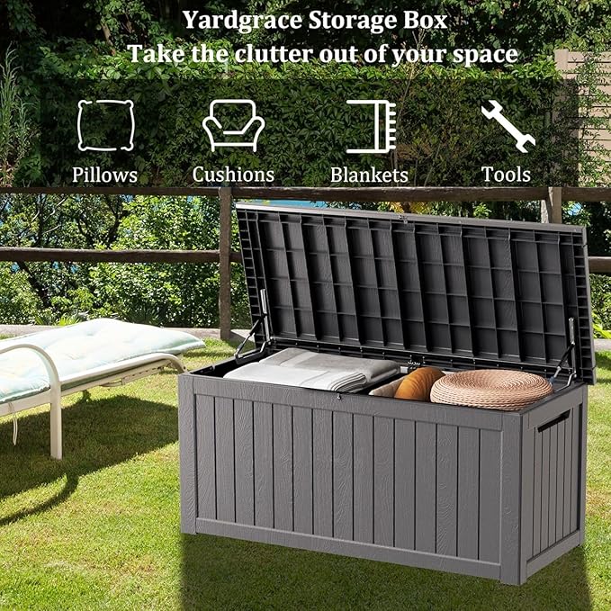 Outdoor Storage Box 270GAL Waterproof Resin Deck Box,UV-Resistant Lockable Delivery Bin for Garden Tools,Large Patio Outside Cushions,Pool Accessories Supplies,Chest,Furniture,Package,Grey