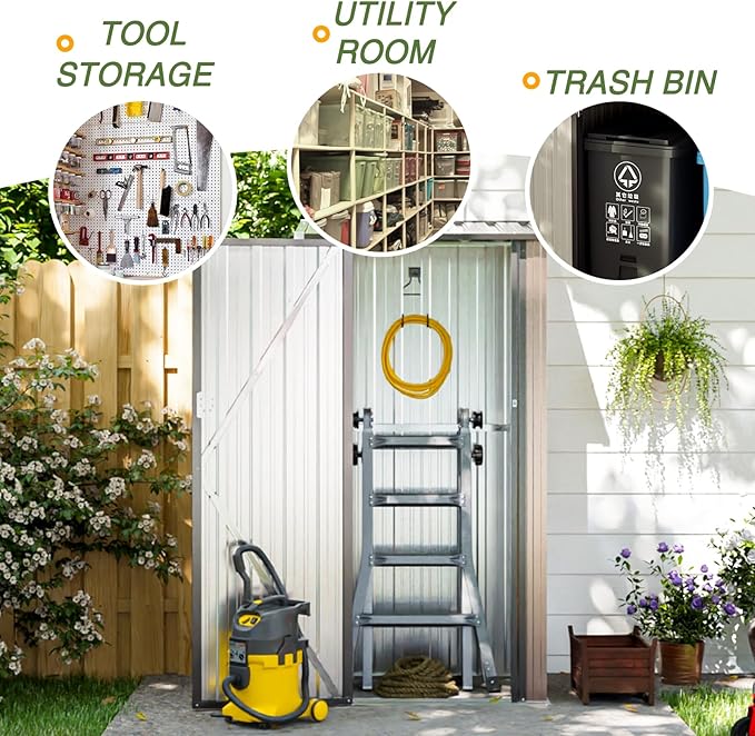 Aoxun 30x21 in Outdoor Storage Cabinet Metal Garden Shed, Indoor& Outdoor Waterproof Vertical Storage Shed for Patio Garden, Garage, Porch (Brown, 22 Cu.Ft)