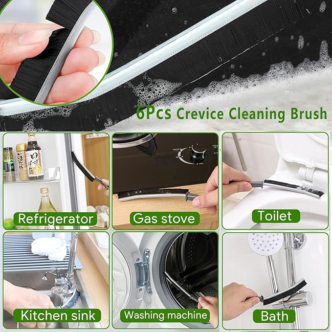 Crevice Cleaning Brush, Multi-Purpose Hard Bristle Brushes for Deep Cleaning Kitchen, Bathroom, Grout, Sink, Cup, Teapot, Bottle, Blender, Corners, Tight Spaces & More