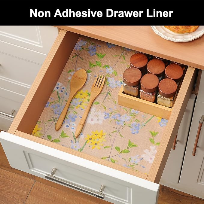 Cooyes Shelf Liner – Premium Non-Adhesive Cabinet & Drawer Liner for Kitchen – Waterproof Shelf Paper with Modern Pattern – Durable EVA Cabinet Mat – Easy to Cut （12" W x 120" L）