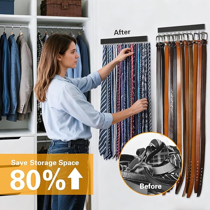 Hanging Jewelry Organizer, belt hanger with 14 Rotating 180° Coat Rack, 14.5in Key Holder for Keys, Necklaces, Ties, Bag