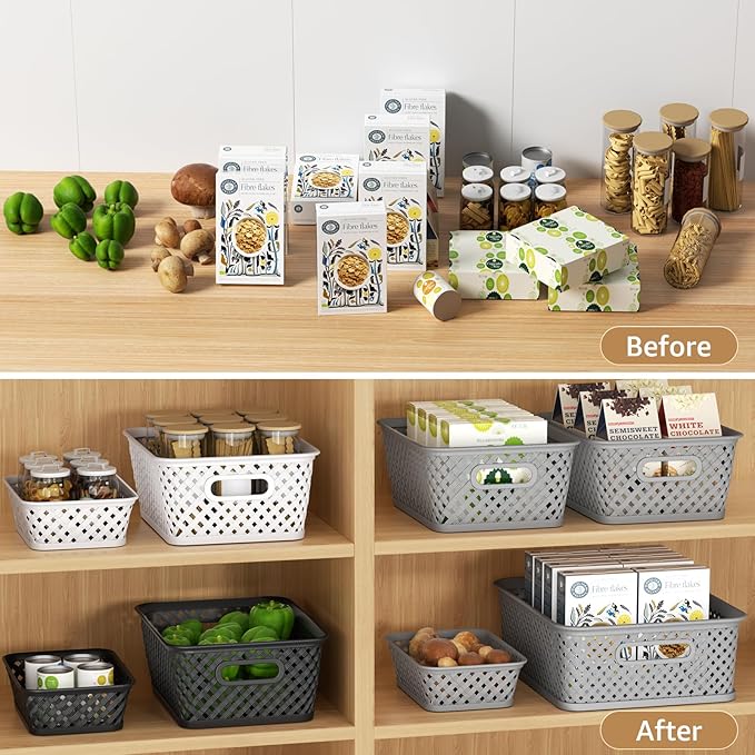 MaxGear 3 Pack Plastic Storage Bins, White Medium Size, Polypropylene Material, Lacquered Finish