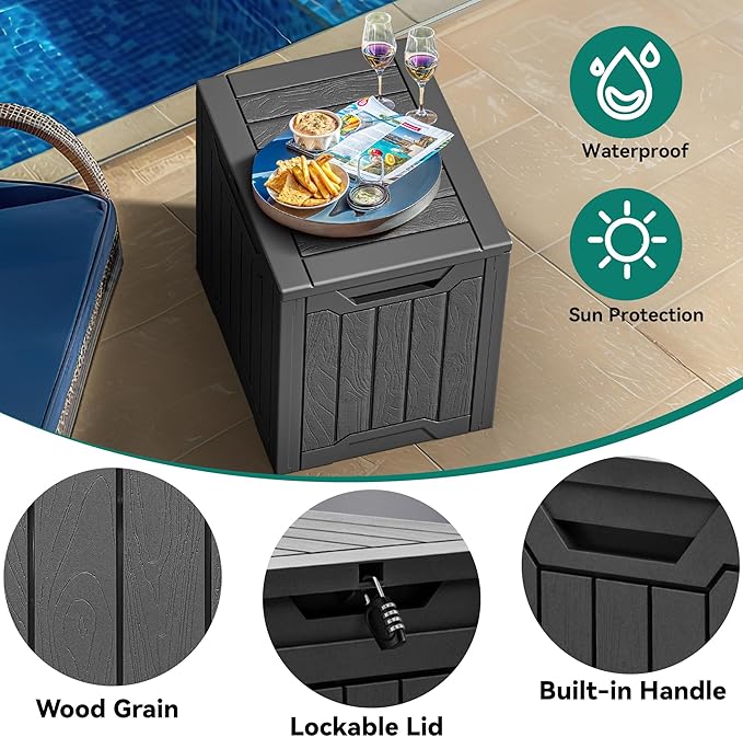 YITAHOME Outdoor Resin Storage Box 31 Gal, Water-resistant Patio Deck Box Outdoor Storage Box for Pillows, Garden Equipment, Securely Lockable, Black