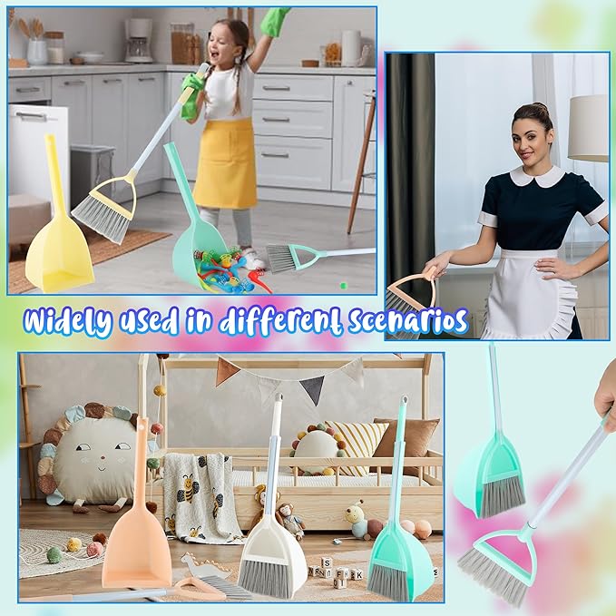 5 Pcs Mini Broom with Dustpan Children Broom and Dustpan Toddler Cleaning Set Small Cleaning Plastic for Kitchen Bathroom Pet, 4 Colors