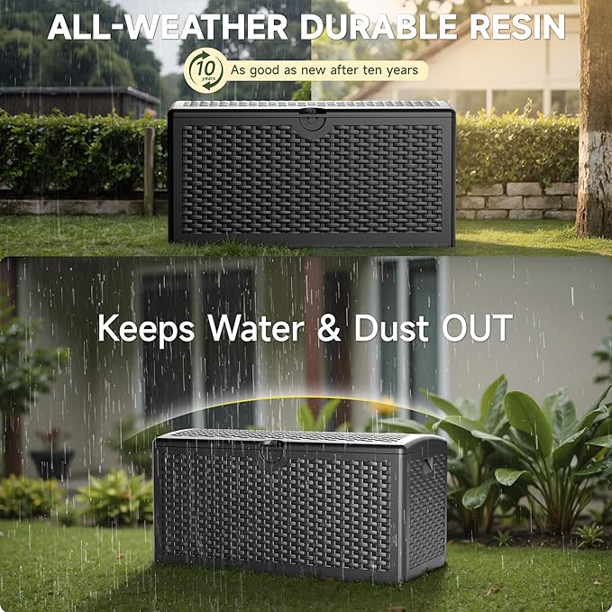 80 Gallon Resin Storage Box, All-Weather, Lockable Multi-Purpose Deck Box for Outdoor Cushions, Patio Items, and Garden Equipment, (Pure Black)