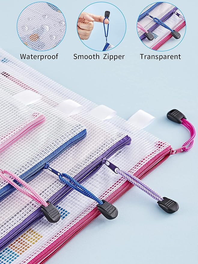 JARLINK 48 Pack 8 Sizes Mesh Pouch, 9 Colors, Waterproof Zipper File Bags Document Multipurpose Travel Bags for Office, School, Board Game, Puzzles, Cosmetics, Travel Accessories, and Home Organize