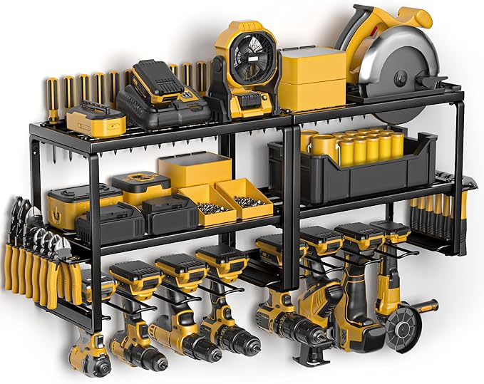 Power Tool Organizer, 15 Min Fast Assembly, 8 Slots 3 Layer Heavy Duty Metal & Max 150lb load Cordless Power Dill Holder in Garage/Workshop/Pegboard/Shed Suitable for giving for Father's Day
