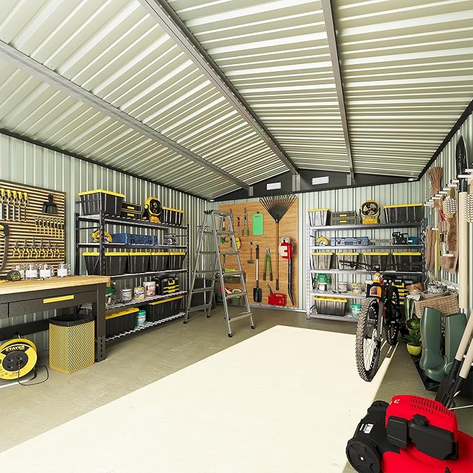 Aoxun 10x12 FT Outdoor Storage Shed - Metal Garden Tool Shed with Lockable Doors & Slooping Roof, Waterproof Outside Storage Shed Ideal for Tools, Garden Equipment & Bikes, Patio Placement(Black)