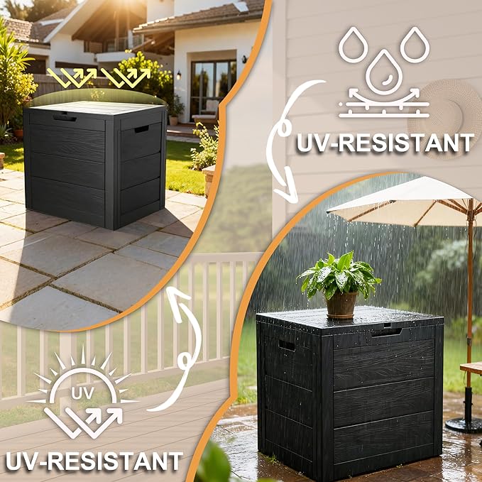 35 Gallon Outdoor Storage Box, Deck Boxes Outdoor Waterproof, Plastic Patio Storage Bin, Box for Packages Delivery, Lockable, UV Resistant, Grey