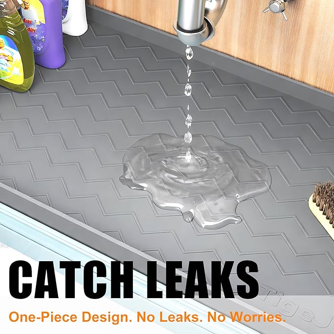 TigeJoy 31" x 22" Under Sink Mats for Kitchen Waterproof, Leak-Proof Silicone Mat Sink Protector and Cabinet Liner, Kitchen Essentials Organizer and Storage, Boot or Shoe Tray, Pet Feeding Mat