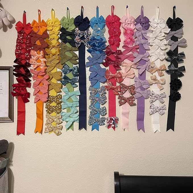 12PCS Girls Hair Bow Holder Rope Hair Clips Ribbon Hair Accessories Storage Organizer Headband Display Hanger Hanging Jewelry Organizers(Mixed 6-8 Random Colors)