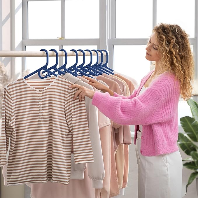 NEATERIZE Ultra Heavy Duty Plastic Clothes Hangers - Navy - Durable Coat, Suit and Clothes Hanger. Perchas De Ropa (12 Pack - Navy)