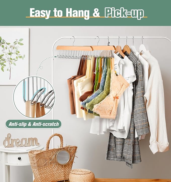 4 Pack Bra Hangers for Closet Organizer Upgraded Non-Slip Bra Organizer for Closet Tank Top Hanger Multi Hangers Space Saving with 40 Hooks for Belt, Tie, Tank Top, Necklaces