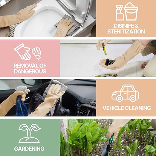 Mamison 2 Pairs Reusable Waterproof Household Dishwashing Cleaning Rubber Gloves, Non-Slip Kitchen Glove (Ivory, Large (Pack of 2))