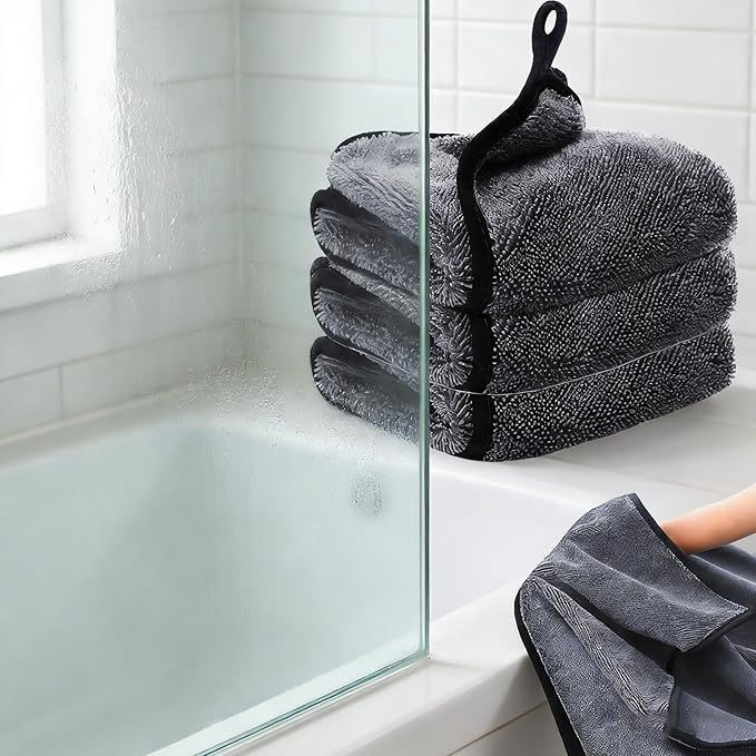Shiny Shower Cleaning Cloth, Super Absorbent Bath Towels, Shower Doors Drying Towels, Streak Free Glass Window Car Mirror Microfiber Cleaning Cloths (3, 16"X16")