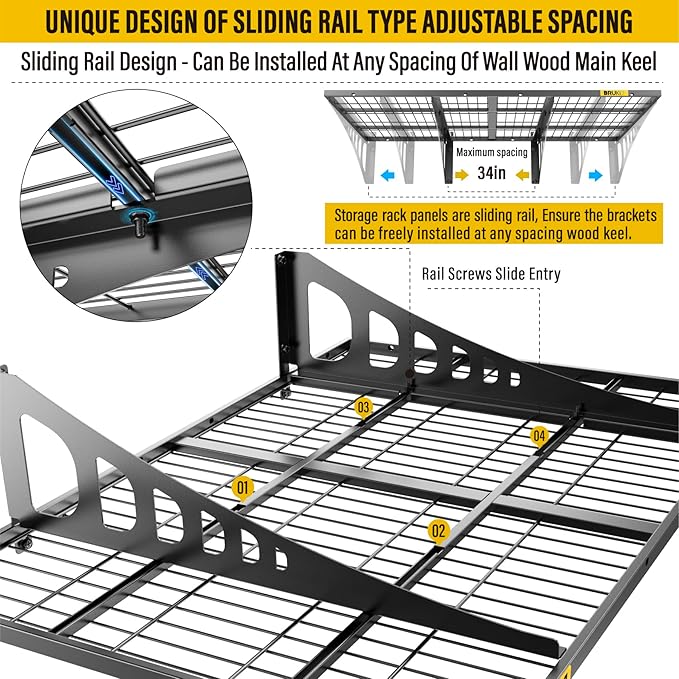 2x3ft Adjustable Rail Wall Garage Storage Shelf, Tool Room, Supermarket Wall Storage Shelving Rack (1 Pack-Black)