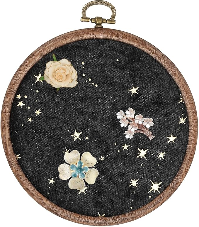 uxcell Round Pin Display Board, Velvet Wall Hanging Brooch Jewelry Display Stand Storage Holder for Enamel Pins Badges Brooches Jewelry, Star & Moon, Black