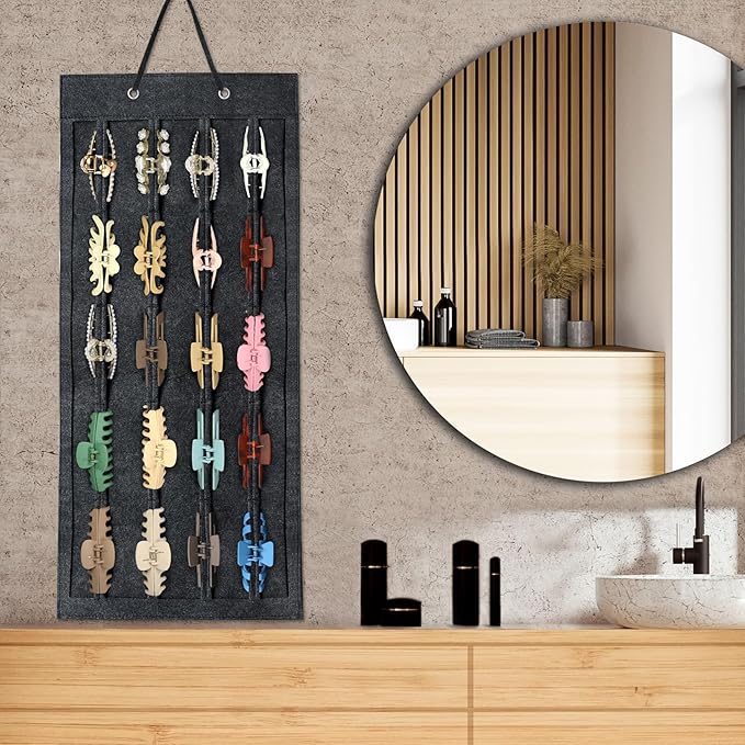 SMUK Hair Claw Clip Holder for Girls, Hanging Claw Clips Storage Organizer for Women, Hair Clip Stand Holder for Wall, Door, Closet, Big Claw Clip Display for Teen Girls